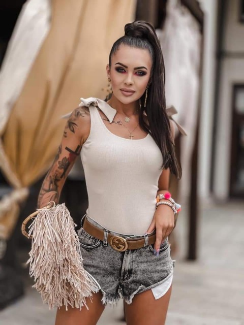 Body z wiązaniem na ramionach PRINCESS beżowe - SEMPRE