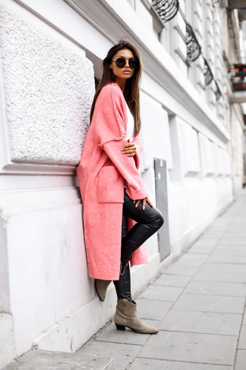 Płaszcz maxi z szalowym kołnierzem z przędzy