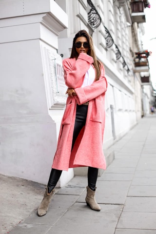 Płaszcz maxi z szalowym kołnierzem z przędzy