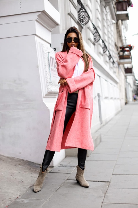 Płaszcz maxi z szalowym kołnierzem z przędzy