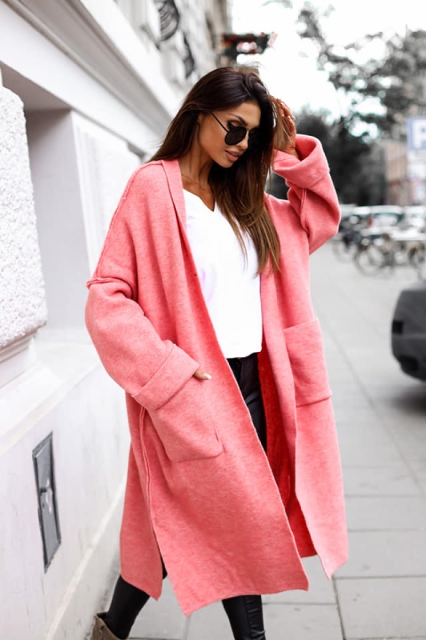 Płaszcz maxi z szalowym kołnierzem z przędzy