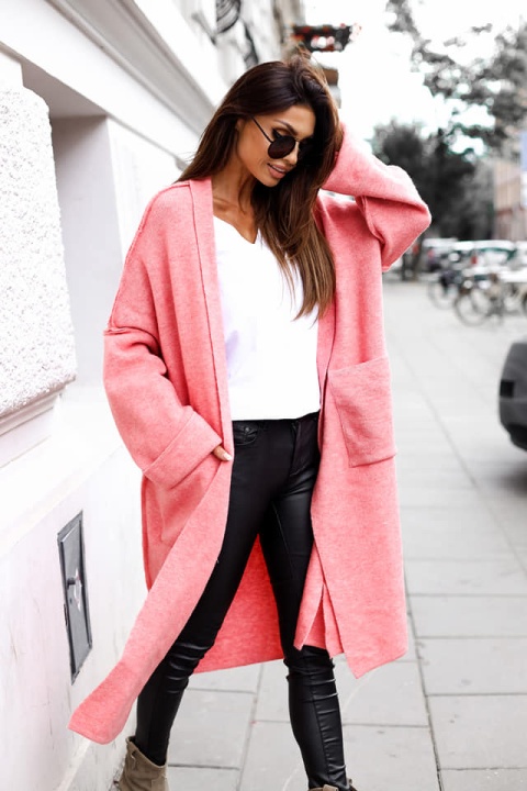 Płaszcz maxi z szalowym kołnierzem z przędzy