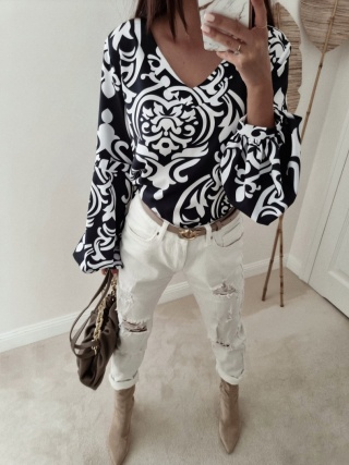 Bluzka we wzory z bufiastymi przedramionami INEZ