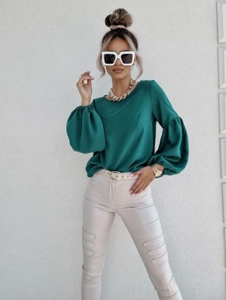 Bluzka z bufiastym rękawem PUFF zielony butelkowy - BY ME