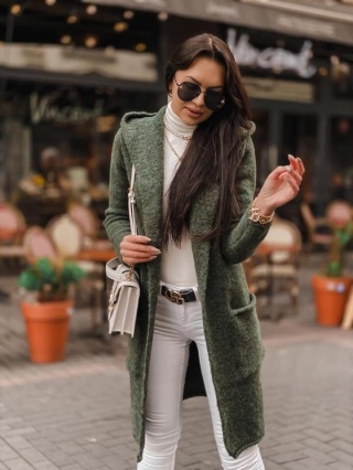 Kardigan guma długi z kieszeniami khaki - STAYHERE