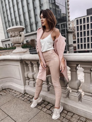 Kardigan guma długi z kieszeniami puder - STAYHERE