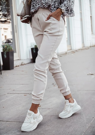 Ecru spodnie JOGGER z gumką w pasie
