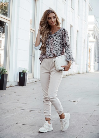 Ecru spodnie JOGGER z gumką w pasie