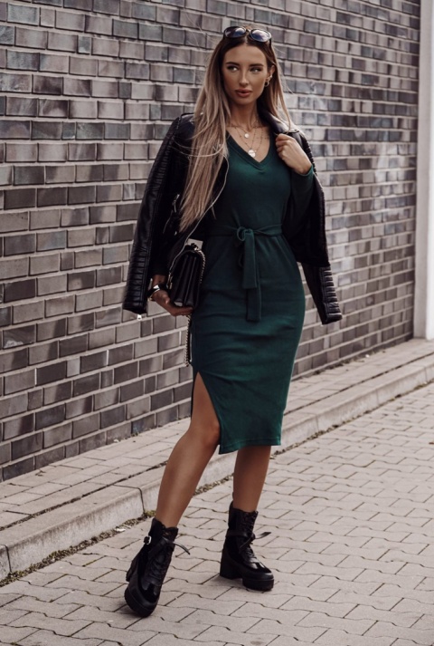 Prążkowana sukienka z paskiem JASMINE - XANA