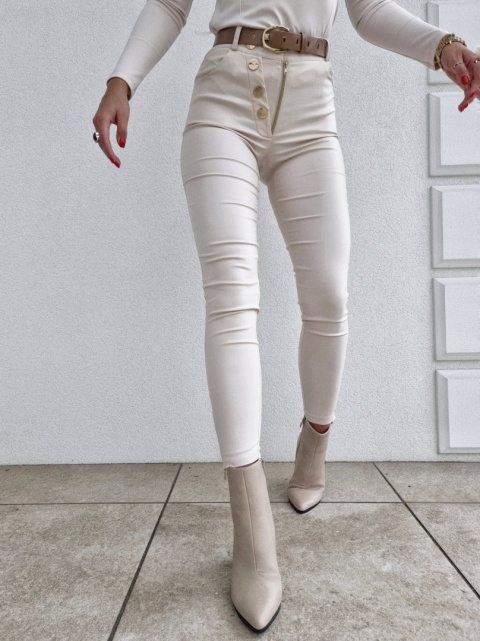 Spodnie woskowane ze złotymi guzikami SEVEN white smoke- BY ME