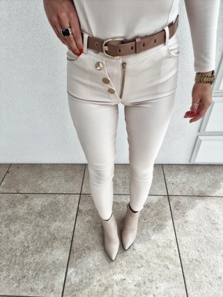 Spodnie woskowane ze złotymi guzikami SEVEN white smoke- BY ME