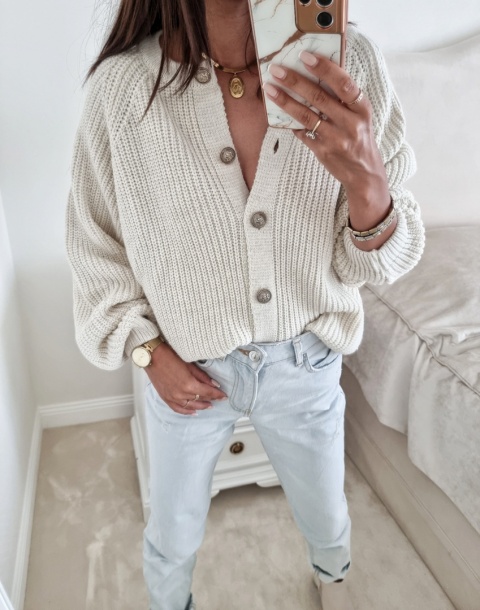 Sweter zapinany na złote guziki GOLD waniliowy - BY ME