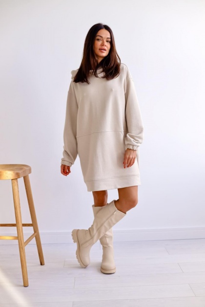 Długa bluza kangurka SHARON jasny beż - ME GUSTA
