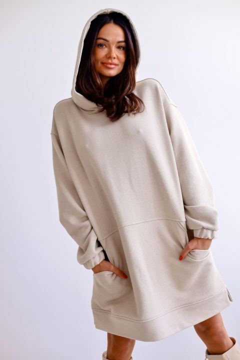 Długa bluza kangurka SHARON jasny beż - ME GUSTA