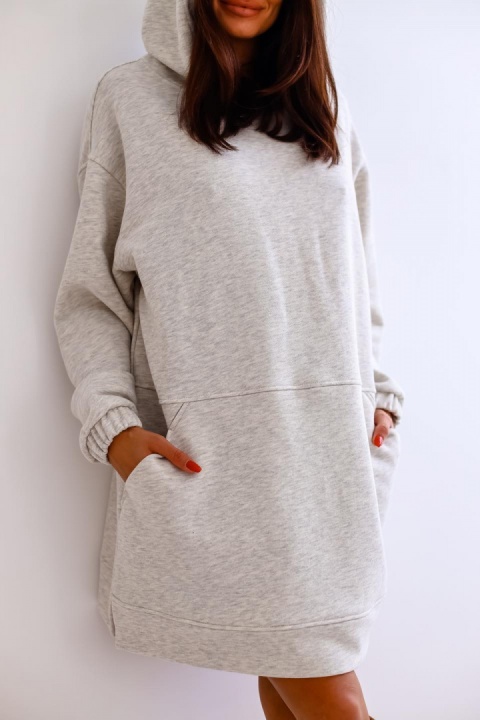 Długa bluza kangurka SHARON szary melanż - ME GUSTA
