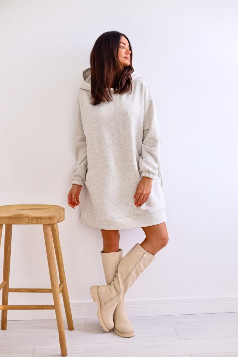 Długa bluza kangurka SHARON szary melanż - ME GUSTA