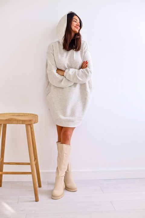 Długa bluza kangurka SHARON szary melanż - ME GUSTA