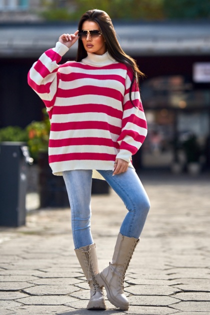 Golf w pasy HELEN malina - ME GUSTA