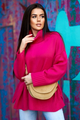 Klasyczny golf o równomiernym gładkim splocie fuksja - ME GUSTA