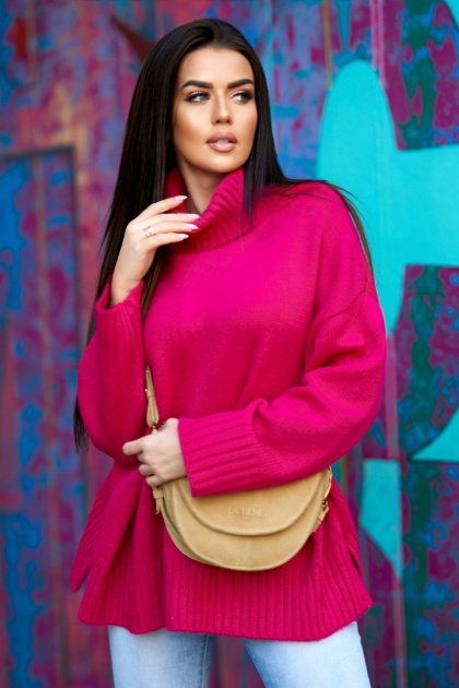 Klasyczny golf o równomiernym gładkim splocie fuksja - ME GUSTA