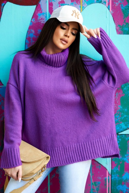 Klasyczny golf o równomiernym gładkim splocie fiolet - ME GUSTA