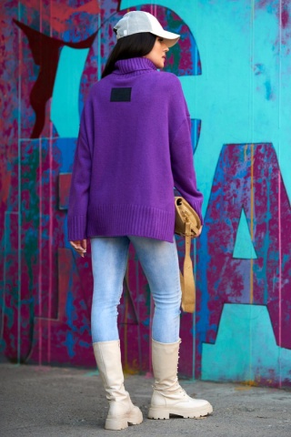 Klasyczny golf o równomiernym gładkim splocie fiolet - ME GUSTA