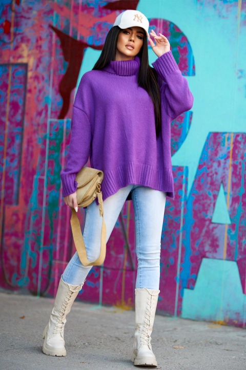 Klasyczny golf o równomiernym gładkim splocie fiolet - ME GUSTA