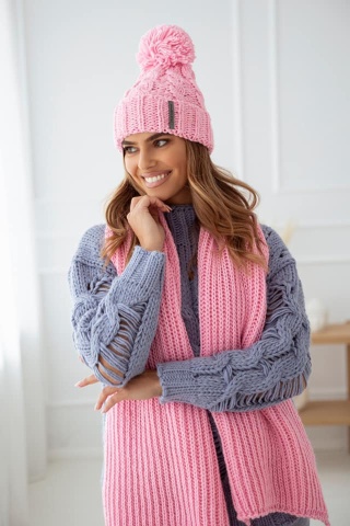 Komplet czapka i szal SWEET słodki róż SEMPRE