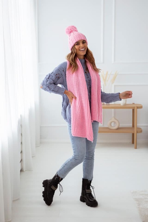 Komplet czapka i szal SWEET słodki róż SEMPRE