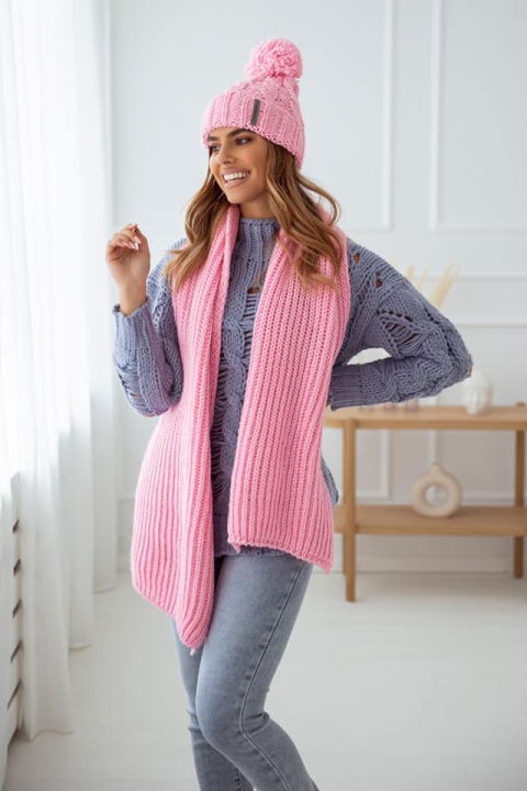 Komplet czapka i szal SWEET słodki róż SEMPRE