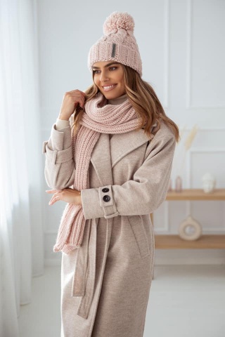 Komplet czapka i szal SWEET pudrowy róż SEMPRE