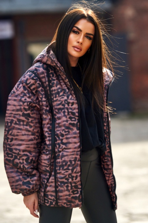 Kurtka z ozdobnymi zamkami w cętki czekoladowa - ME GUSTA