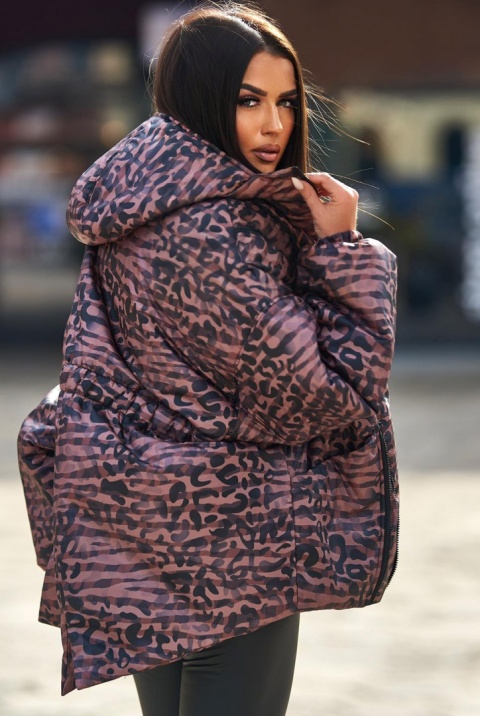 Kurtka z ozdobnymi zamkami w cętki czekoladowa - ME GUSTA