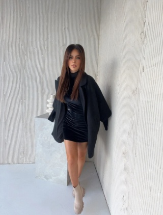 Płaszcz z domieszką wełny ETERNAL czerń - LA MANUEL