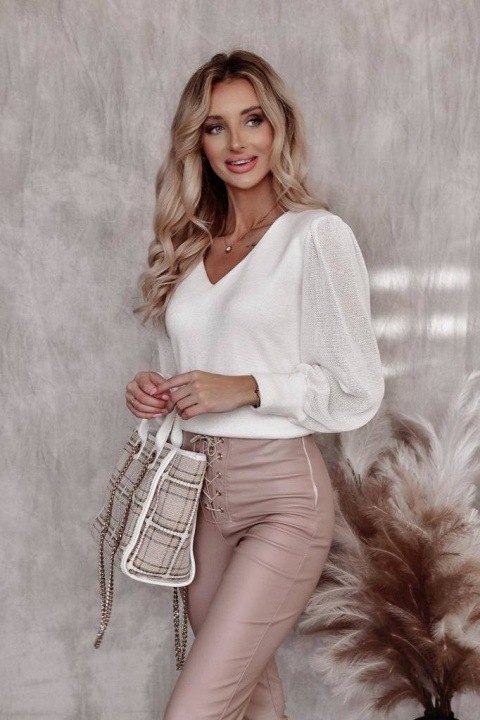 Wełniany sweter z siateczkowym rękawem LEILA XANA