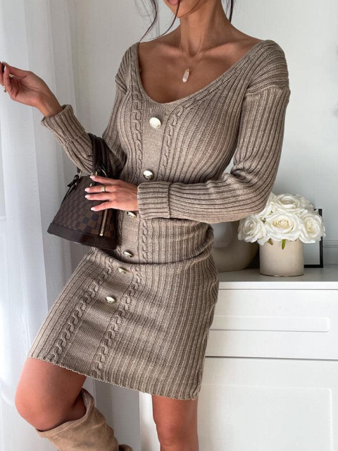Knitted dress with decorative buttons HELEN mokka - BOCCA Knitted dress with decorative buttons HELEN mokka - BOCCA