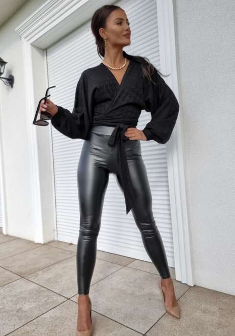 Dwustronny kopertowy sweter czarny - BY ME