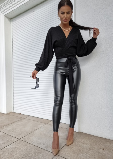 Dwustronny kopertowy sweter czarny - BY ME