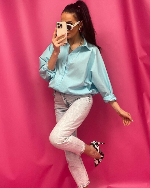 Bawełniana koszula oversize miętowa La Milla