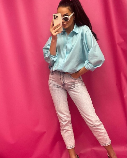 Bawełniana koszula oversize miętowa La Milla