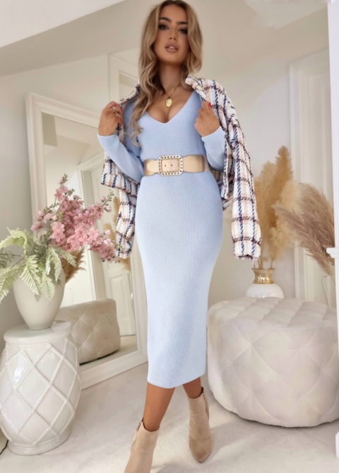 Dzianinowa sukienka LOCA błękitna By Me