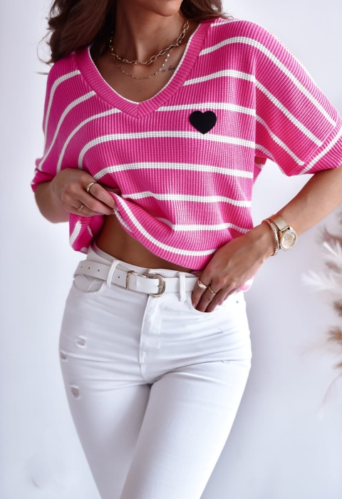 Dzianinowy sweterek z serduszkiem różowy XANA