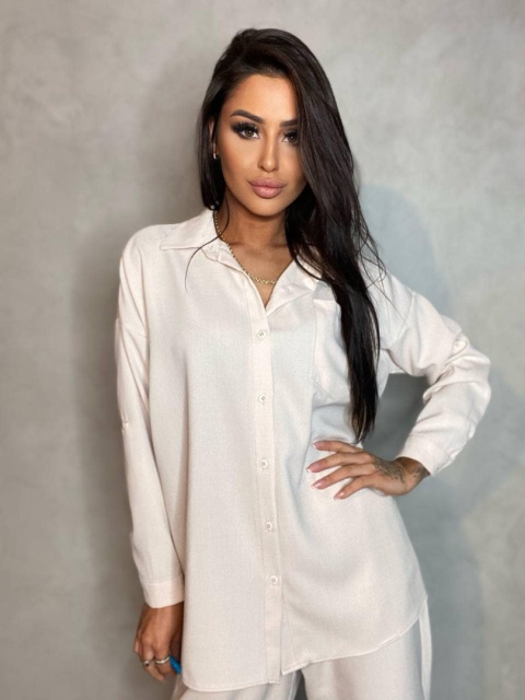 Komplet koszula i spodnie z szeroką nogawką MELANIE beż By Mielczarkowski