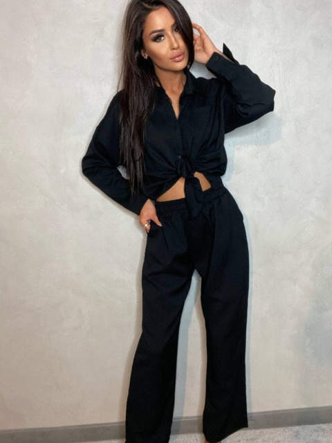 Komplet koszula i spodnie z szeroką nogawką MELANIE czerń By Mielczarkowski