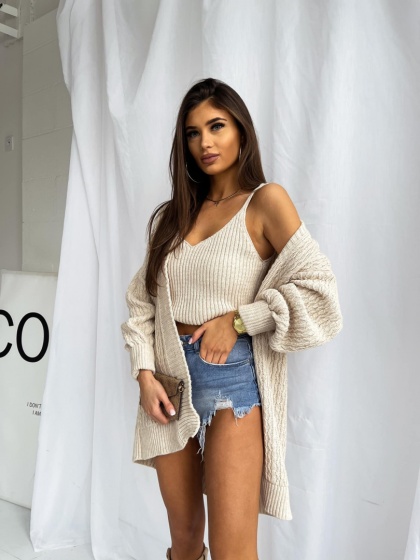 Komplet sweterkowy top i kardigan Alexandra kremowy Mielczarkowski
