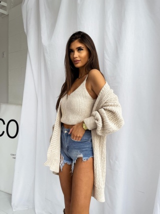 Komplet sweterkowy top i kardigan Alexandra kremowy Mielczarkowski