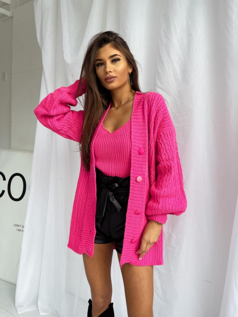 Komplet sweterkowy top i kardigan Alexandra różowy Mielczarkowski