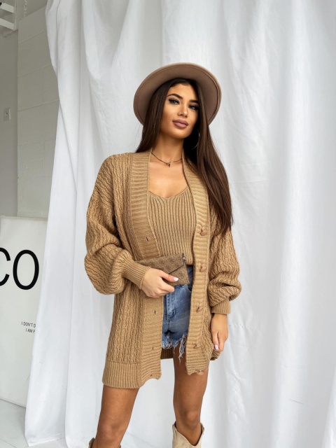 Komplet sweterkowy top i kardigan Alexandra beżowy Mielczarkowski