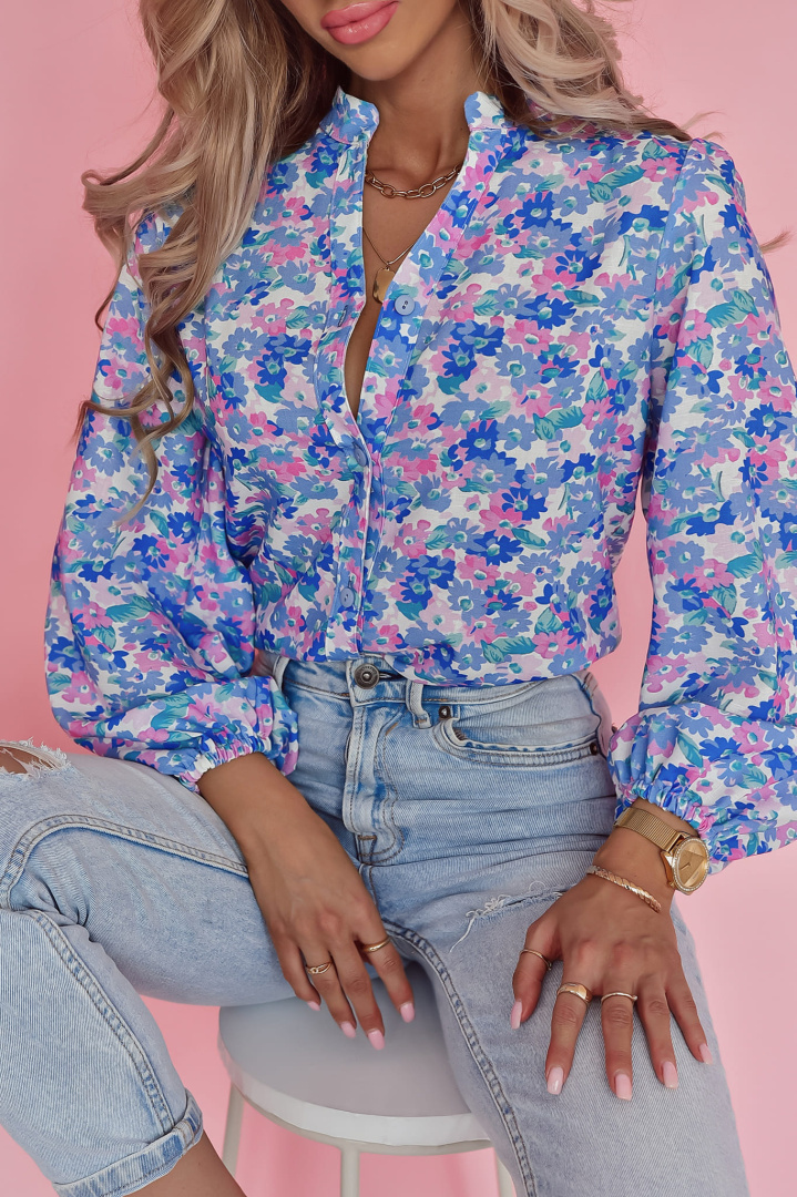 Shirt in blue and purple flowers XANA