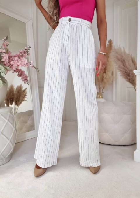 Lniane spodnie w paski PREMIUM ecru By Me